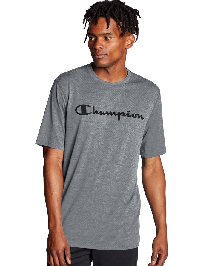 Champion Double Dry® Heathered Mesh Textured Grey T-Shirt Mens - South Africa SDKYAV285